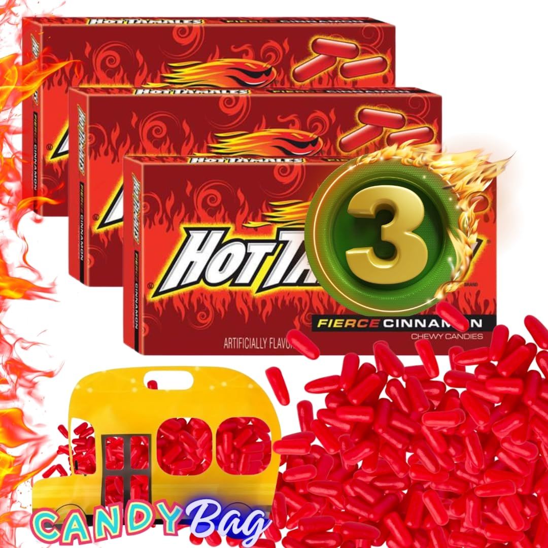 (PACK OF 3 - TOTAL 12.75oz) Red Tamales Hot Fierce Cinnamon Candy - Comes With One Bus Resealable ZipBag - Spicy Chewy Gummy