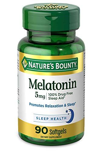 Nature&#39;s Bounty Melatonin, 100% Drug Free Sleep Aid, Dietary Supplement, Promotes Relaxation and Sleep Health, 5mg, 90 Softgels (Pack of 2)
