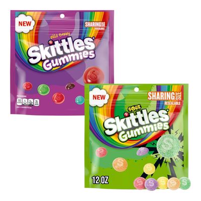 ASSORTIT X Skittles Collab Wild Berry &amp; Sour Gummies Variety 2 Pack 12 Oz Resealable Bags American Classic Soft Fruit Chews