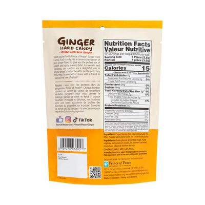 Prince of Peace Ginger Hard Candy with Center-Filled Ginger Burst, Made with Real Ginger, 4 oz Bag - Bold and Spicy Flavor, Natural Digestive Aid, Individually Wrapped