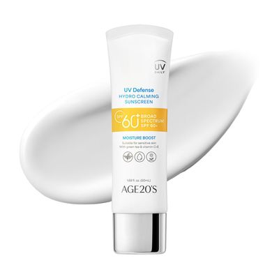 AGE20&#39;S UV Defense Hydro Calming Sunscreen SPF 60 Korean Sunscreen Moisturizing Creamy Formula, No White Cast, Lightweight Finish Green Tea Aloe Vera Dermatest Excellent 1.69 fl.oz1