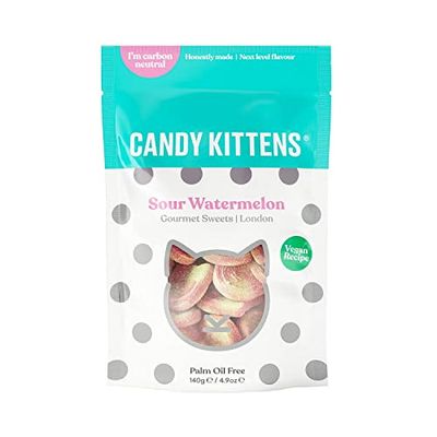 Candy Kittens Sour Watermelon Plant-Based Candy - Palm Oil Free, No Artificial Colors or Sweeteners, Natural Fruit Flavour Candy - Gummy Chewy Gourmet Sweets, 4.4 Ounce (Pack of 1)