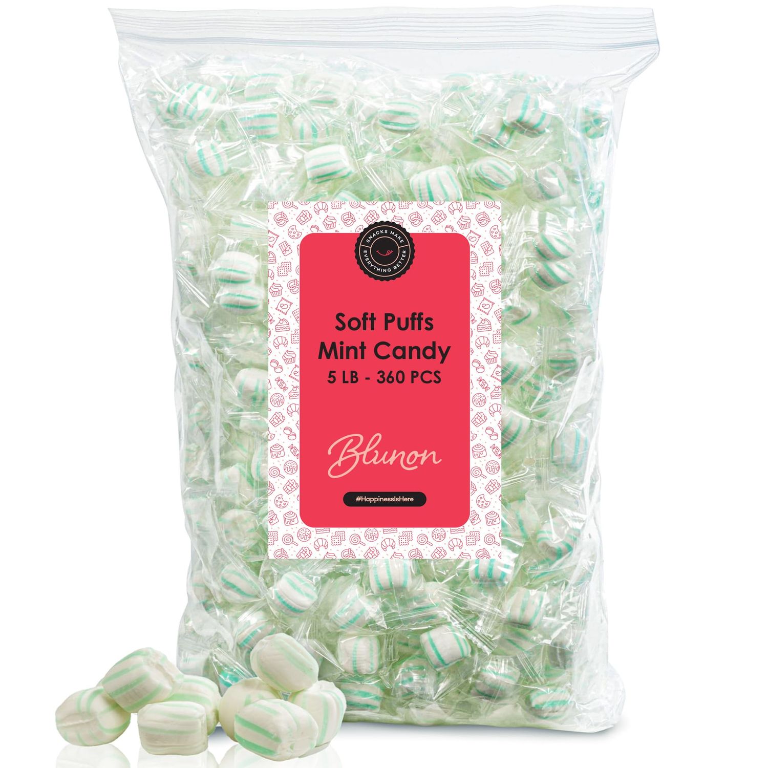 Soft Mint Puffs Candy After Dinner Mints - 4 Pound Bulk Individually Wrapped - Thank you Mints for Hospitality - Classic Holiday Candies - 400 Pieces