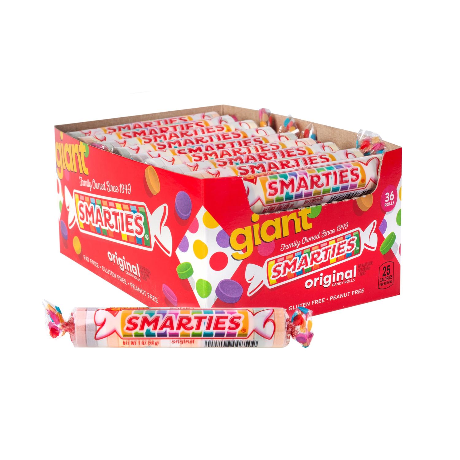 Giant Smarties Candy Rolls, 36 Pack, Individually Wrapped Hard Candy