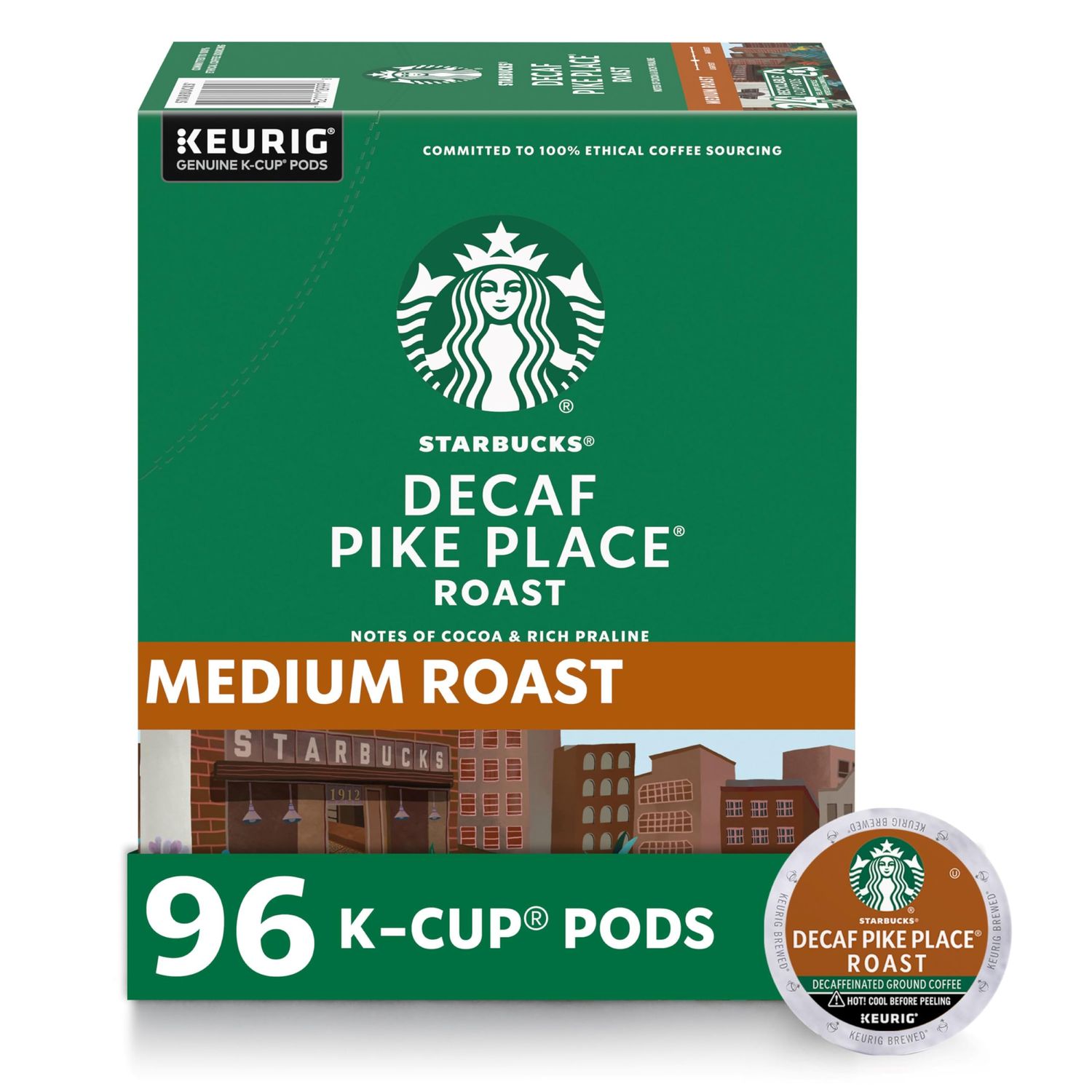 Starbucks K-Cup Coffee Pods, Medium Roast Coffee, Decaf Pike Place Roast, 100% Arabica, 4 boxes (96 pods total)