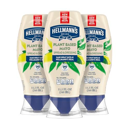 Hellmann&#39;s Vegan Dressing and Spread Vegan 3 Ct for a Rich, Creamy Plant-Based Alternative to Mayo Same Great Taste, Plant Based, Free From Eggs 11.5 oz