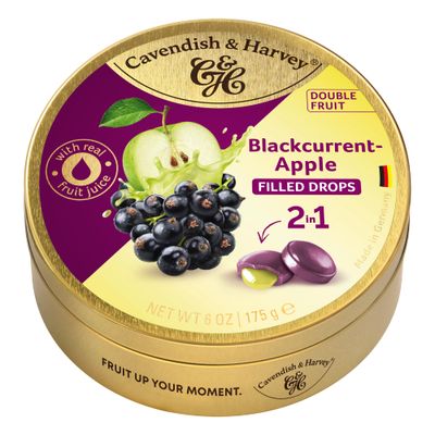 Cavendish &amp; Harvey Double Fruit Drops - Blackcurrant with Apple Filling 175g 6 ounce Tin