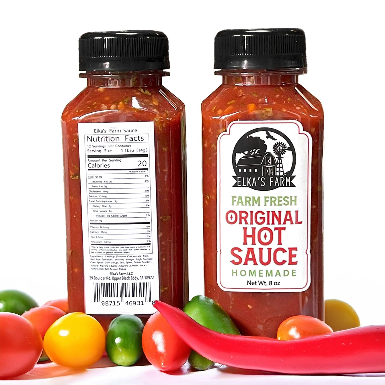 Elkas Farm Original Hot Sauce - Artisan Mild Spicy Sauce for Meat, Tacos &amp; More - Organic &amp; Fermented - Natural 8oz Small Batch Gourmet Hot Sauce - No Preservatives