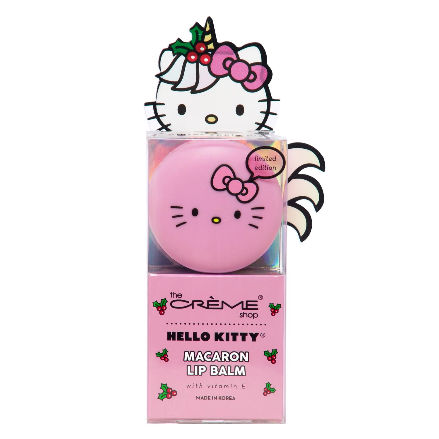The Crme Shop x Hello Kitty Macaron Lip Balm, Korean Lip Balm with Shea Butter and Vitamin E - Holiday Unicorn Winter Apple Pie