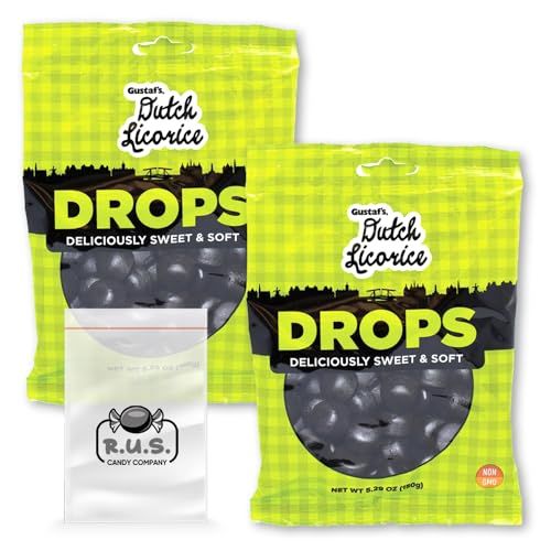 Gustaf&#39;s Dutch Licorice Drops, 2 Pack - 5.29 oz Each Authentic Dutch Candy Imported Licorice Sweets - comes with RUS Candy Company travel size bags (Drops)
