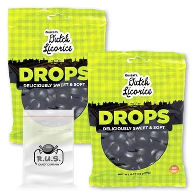 Gustaf&#39;s Dutch Licorice Drops, 2 Pack - 5.29 oz Each Authentic Dutch Candy Imported Licorice Sweets - comes with RUS Candy Company travel size bags (Drops)
