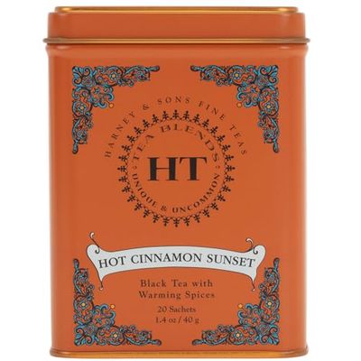Harney &amp; Sons Caffeinated Hot Cinnamon Sunset Black Tea with Orange and Cloves Tin 20 Sachets (Pack of 1)