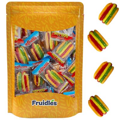 Fruidles Hot Dogs and Burgers Soft and Chewy Gummies Candies (Hot dogs, 16-Pack)