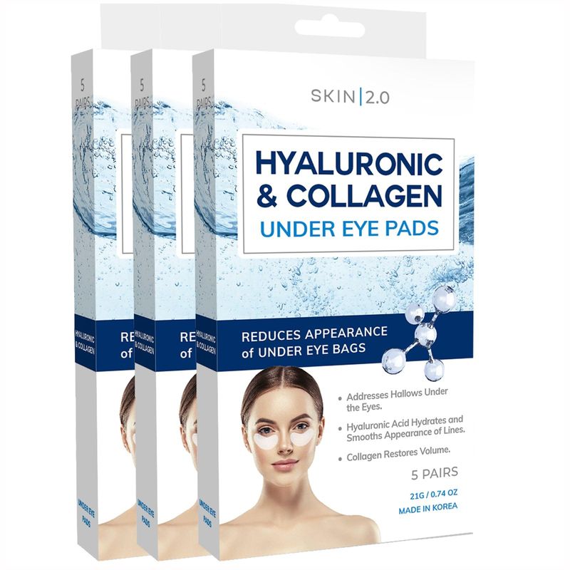 Skin 2.0 Hyaluronic Acid &amp; Collagen Under Eye Patches - Dermatologist Tested, Hydrating, Reduces Bags &amp; Wrinkles - Anti-Aging, Clean Beauty, Cruelty-Free Korean Skincare for All Skin Types - 15 Pairs