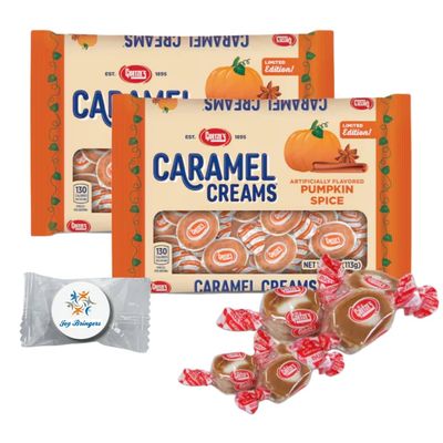 Original Pumpkin Spice Caramel - Made with Real Milk and Cream - Goetze Candy Individually Wrapped Pack of 2 Joy Bringers Mint Candy Included.