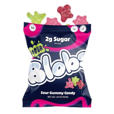Blobs SOUR Gummy Candy Low Sugar &amp; Low Calorie- No Sugar Alcohols, Vegan, No Dyes- Watermelon-Lychee, Black Ras Cherry, Strawberry Yuzu- (Pack of 6) Mixed Bag, All Three Flavors Per Bag
