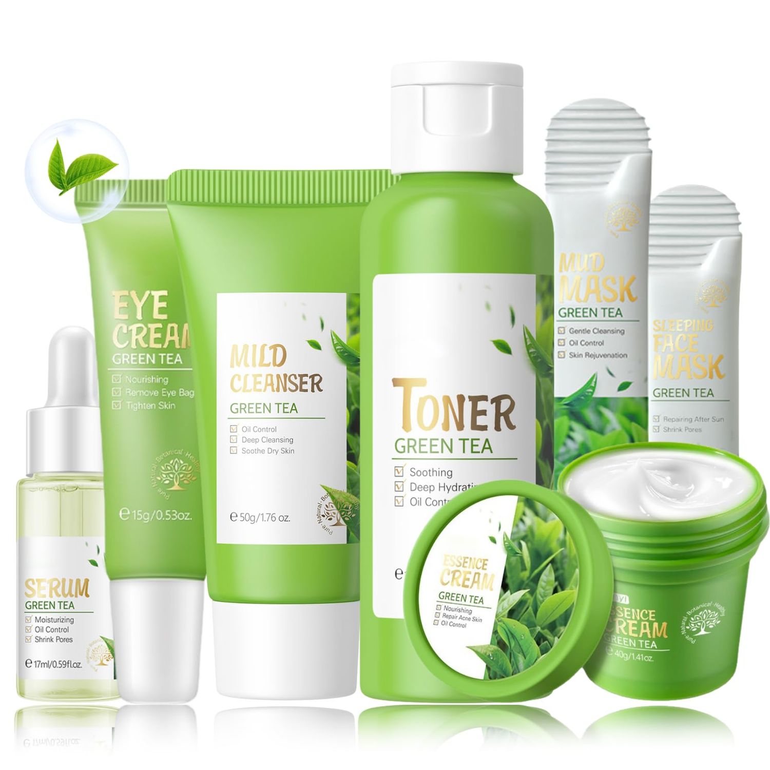 Green Tea Skin Care Kit Teenage Girls Gifts - Teen Skin Care Set Antioxidant - Hydrating Skincare Set with Face&amp;Eye Cream,Toner,Serum,Cleanser - Mother&#39;s Day Gifts - Travel Essentials for Women (7PCS)