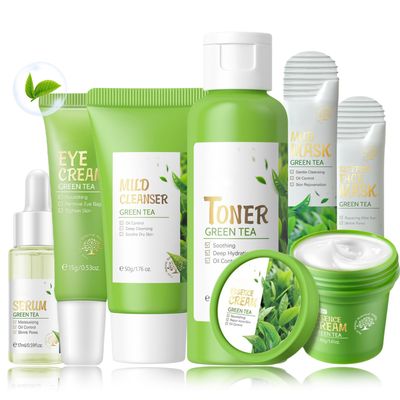 Green Tea Skin Care Kit Teenage Girls Gifts - Teen Skin Care Set Antioxidant - Hydrating Skincare Set with Face&amp;Eye Cream,Toner,Serum,Cleanser - Mother&#39;s Day Gifts - Travel Essentials for Women (7PCS)
