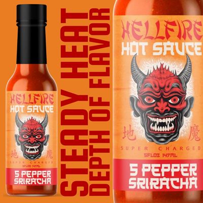 Hellfire 5-Pepper Blend Sriracha Sauce Medium Heat 5oz bottle