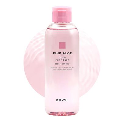 BJEWEL Korean Skincare Pink Aloe Glow PHA Toner 200ml - Hydrating &amp; Exfoliating Toner with 10,000ppm PHA, Organic Pink Aloe &amp; Probiotics - Alcohol-Free Soothing Skin Care for Sensitive &amp; Dry Skin