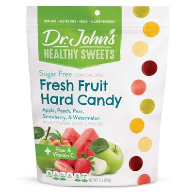 Dr. Johns Sugar Free Candy, Healthy Hard Candy with Zero Sugar, Low Calorie Snacks, Keto Friendly, Vegan, Gluten Free, Fresh Fruit Flavors, 100 Count, 1 LB