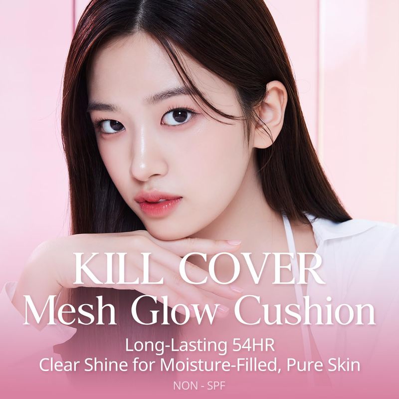 CLIO Kill Cover Mesh Glow Cushion Foundation (Refill Included 15g2, 21N LINEN), Glass Skin, Long-Lasting, Lightweight, Buildable Coverage, Glowy Skin Makeup