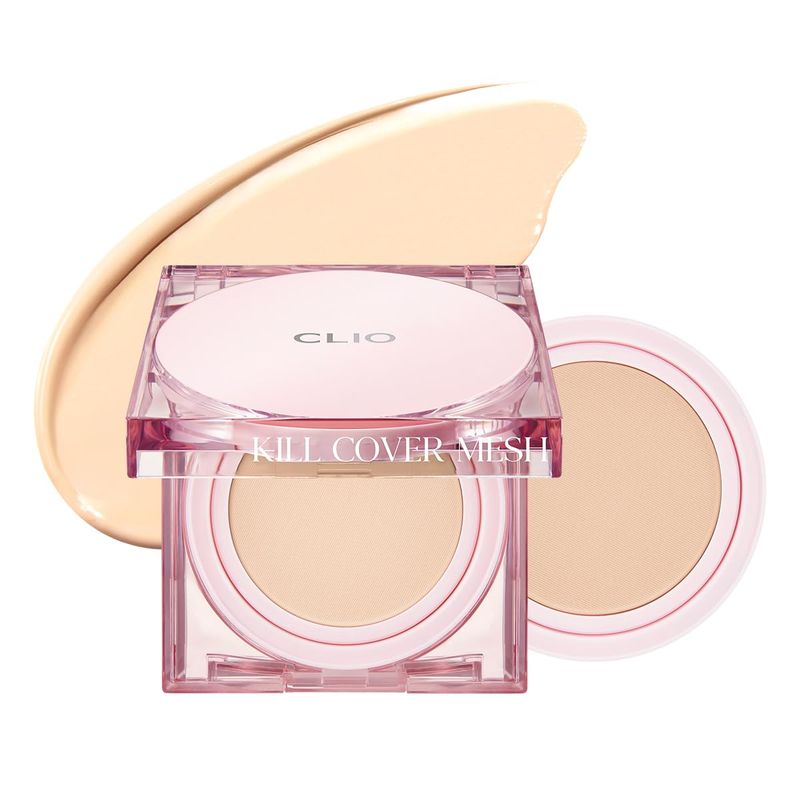 CLIO Kill Cover Mesh Glow Cushion Foundation (Refill Included 15g2, 21N LINEN), Glass Skin, Long-Lasting, Lightweight, Buildable Coverage, Glowy Skin Makeup