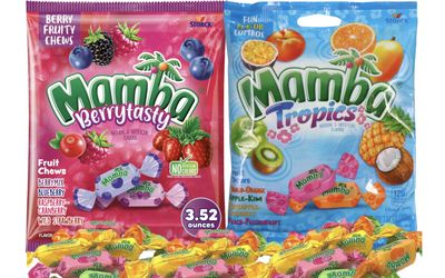 Berrytasty and Tropics Assorted Fun flavored Mamba Fruit Chews Individually Wrapped Chewy Candies Mango - Orange, Apple - Kiwi, Pineapple, Berry, Coconut, Peach - Passion Fruit Soko Smiles Pocket Bag.