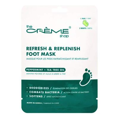 The Crme Shop Refresh &amp; Replenish Foot Mask, Peppermint and Tea Tree Foot Mask for Itchy Feet Relief, Antibacterial Foot Mask Made in Korea, Natural Foot Deodorizer