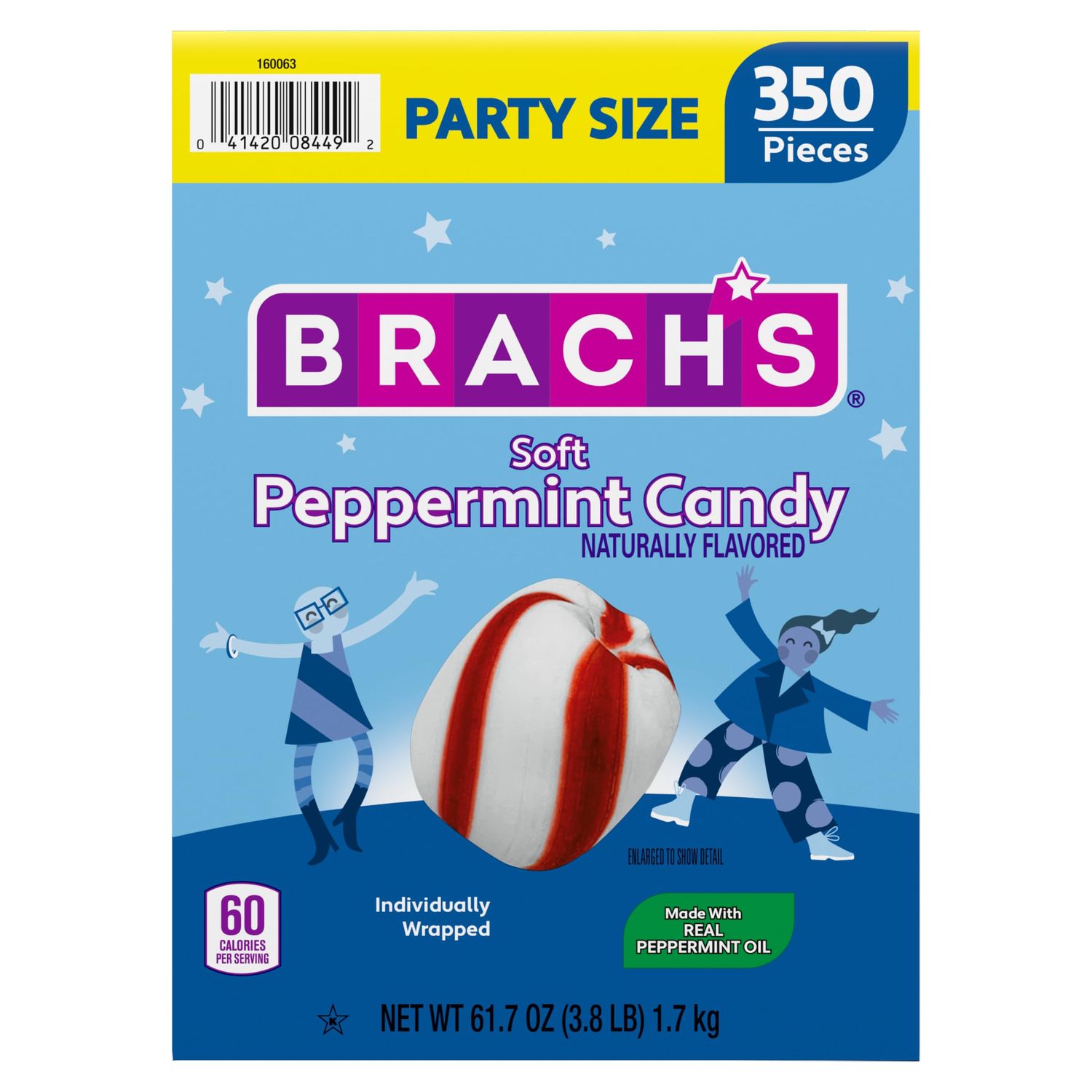 Brach&#39;s Soft Peppermint Candy, Individually Wrapped Pieces, 61.7 oz Carton (350 Pieces)