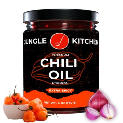 Jungle Kitchen Extra Spicy Crunchy Garlic Chili Oil Hot Chili Oil Vegan &amp; Gluten-Free Great For Sauce &amp; Toppings, 6oz