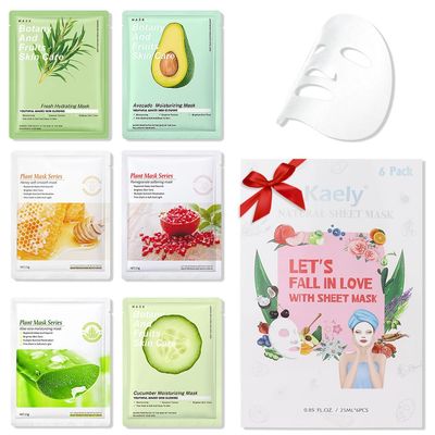 Kaely 6 Pack Variety Sheet Masks, Spa Party Face Masks for Kids Skin Care Set, Facial Mask Skincare Korean, Moisturize Nourish for All Skin Types, Birthday Gifts for Women Men Girls, Set02