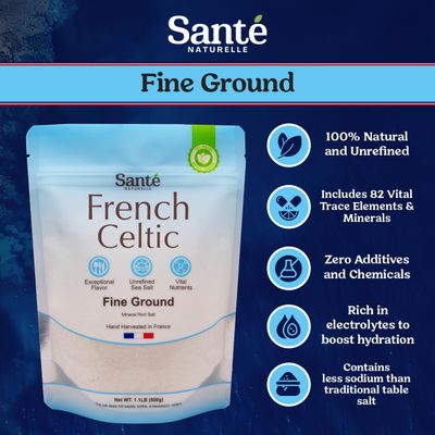 Sante French Sea Salt Fine Ground - 1.1lb (18oz) Unrefined Organic French Sea Salt From the Celtic Sea, Rich in 82 Minerals Salt, 100% Natural &amp; Hand Harvested