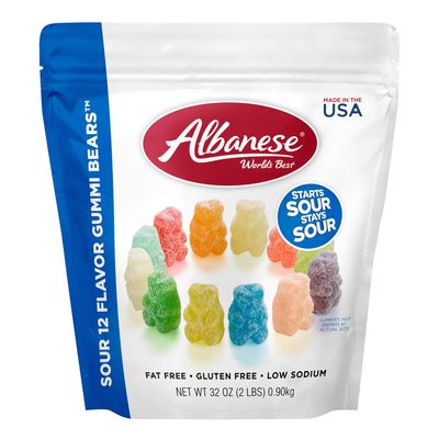 Albanese World&#39;s Best Sour 12 Flavor Gummi Bears, 32oz Bag of Candy