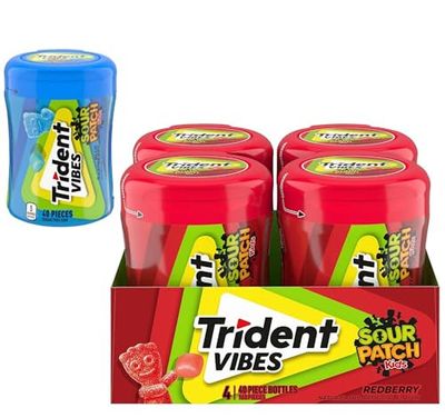 YDF 6 Trident Vibes 3 Flavors Variety Pack Lemon, Tropical, Peppermint, Sugar Free Gum 6 Bottles of 40 Pieces (240 Total Pieces) 40 Count (Pack of 6)