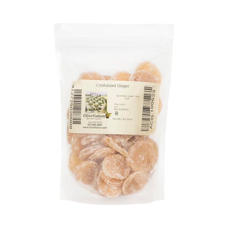OliveNation Crystalized Ginger Slices, Sweet and Spicy Candied Ginger, Kosher, Gluten Free, Vegan - 8 oz