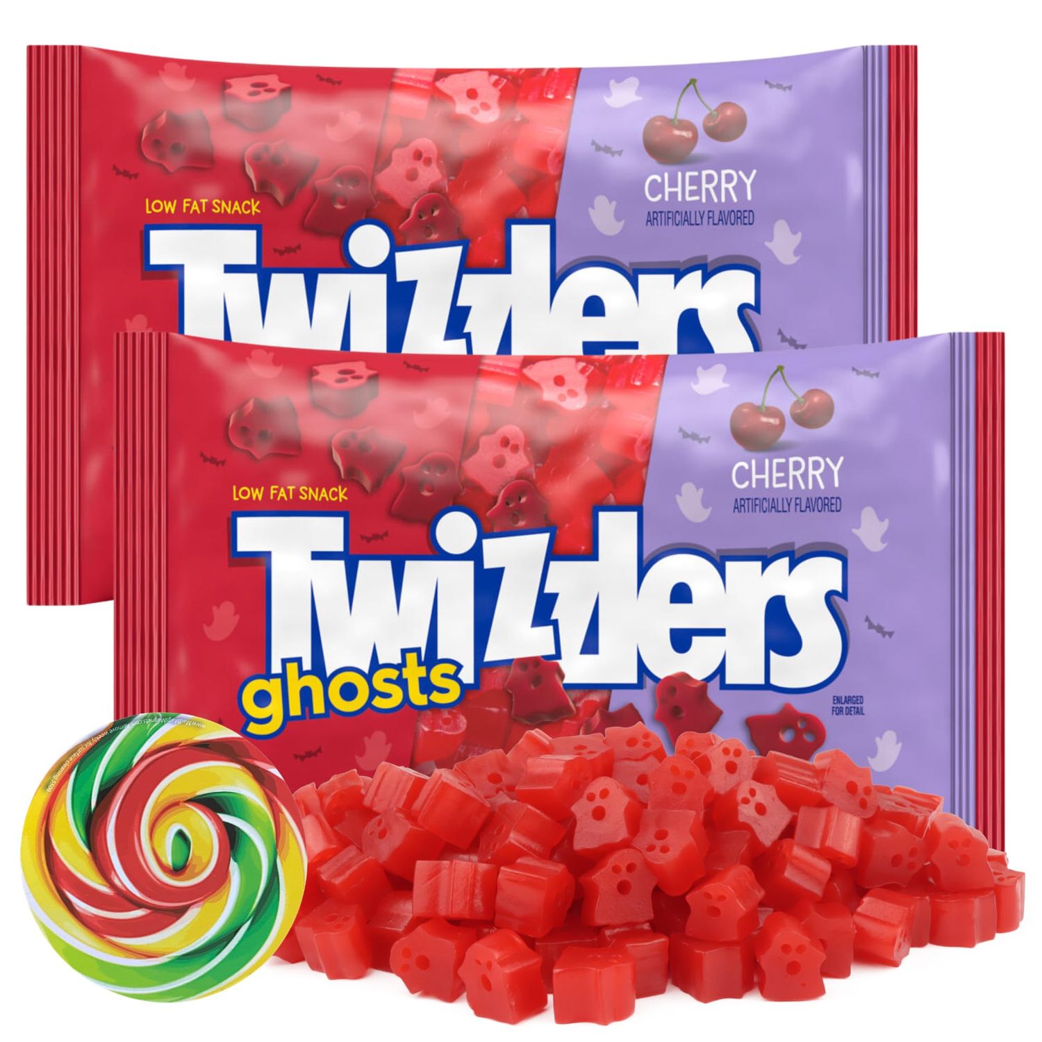 Sweetzo Halloween Cherry Licorice Ghosts, Chewy Fruit Flavored Candy, Goodie Bag Fillers, 8.5 Ounces (Pack of 2)