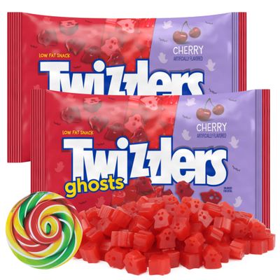 Sweetzo Halloween Cherry Licorice Ghosts, Chewy Fruit Flavored Candy, Goodie Bag Fillers, 8.5 Ounces (Pack of 2)