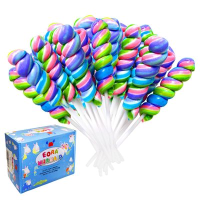 Rainbow Twisty &amp; Swirl Lollipops 32pk, Mermaid Lollipops Candy Individually Wrapped Bulk, Mermaid Party Supplies - Unicorn Candy Twist Lollipops Suckers, Unicorn Birthday Party Favors Blueberry Flavor