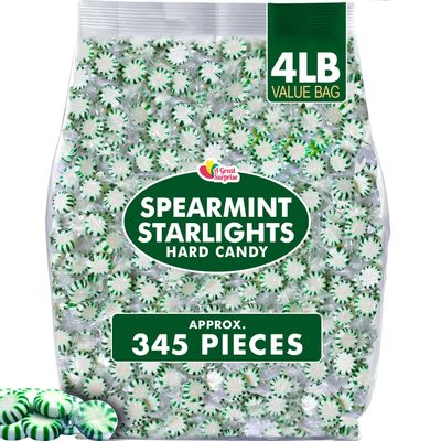 Spearmint Starlight Mints - 4-Pound Bulk Bag - Individually Wrapped - Green and White Hard Candies for Office, Reception