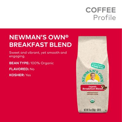 Newman's Own Organics Breakfast Blend, Ground Coffee, Fair Trade Certified, Medium Roast, Bagged 10oz