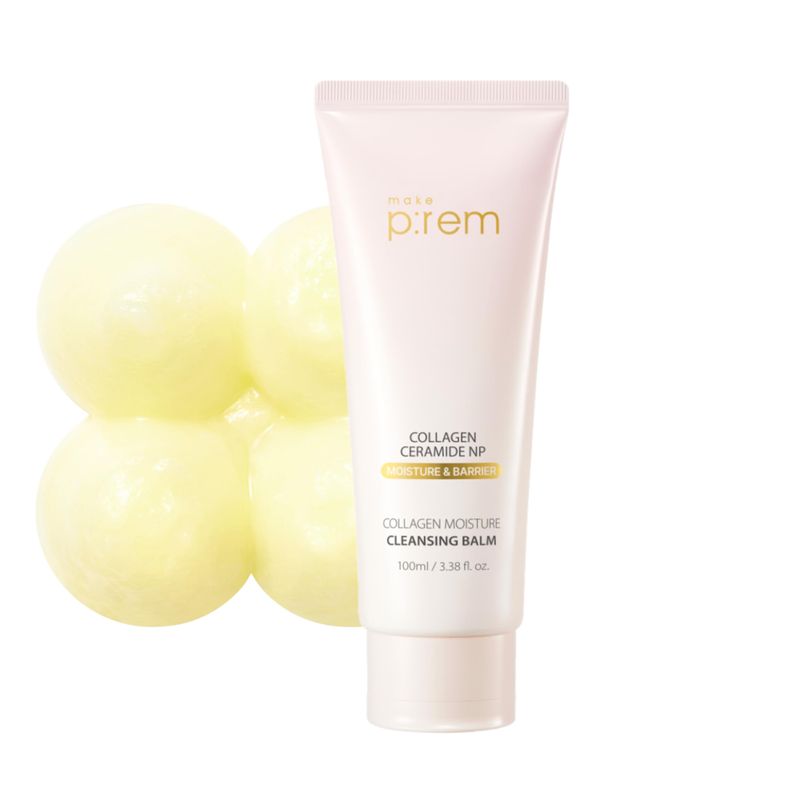 MAKE P:REM Collagen Moisture Cleansing Balm, Gentle Deep Cleansing Makeup Remover for Pore Tightening &amp; Enhancing Skin Barrier, Korean Skin Care, 3.38 fl.oz, 100ml