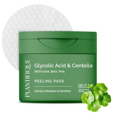 PLANTIFIQUE Korean Glycolic Acid Pads with CICA, 60 Pcs - AHA, BHA, PHA Face Exfoliating Formula for Gentle Skin Renewal - Toner Pads for Cleansing All Skin Types - Refillable Container