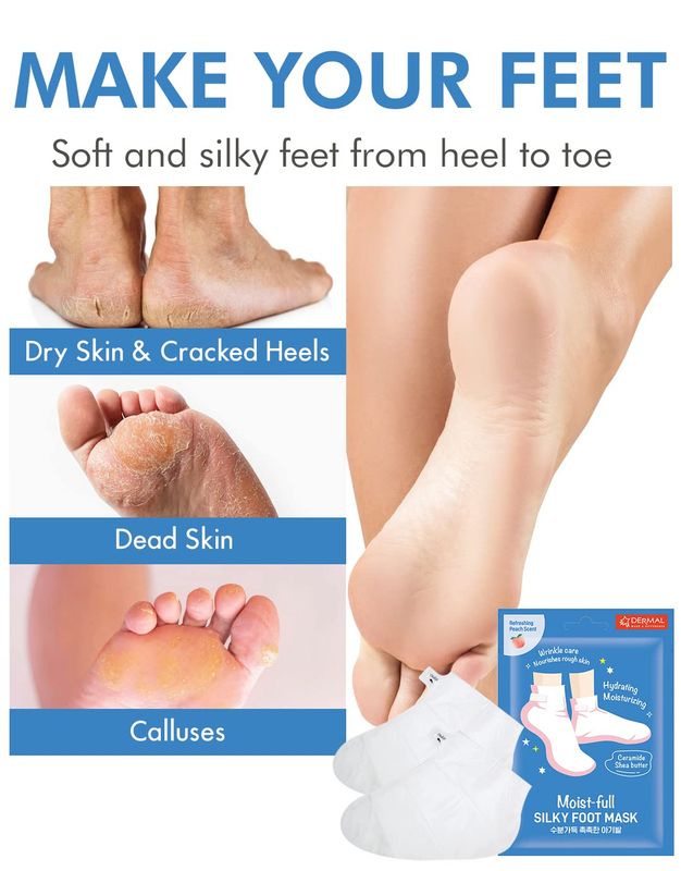 DERMAL Moistfull Silky Foot Socks &amp; Hand Gloves Mask Combo 6 Pack - for Dry Feet and Hands - Home Spa Treatment - Dermatologist Tested, Cruelty Free, Korean Beauty