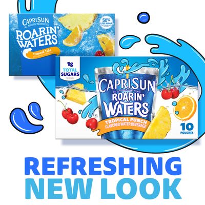 Capri Sun Roarin' Waters Tropical Punch Flavored with other natural flavor Water Beverage, 40 ct Pack, 4 Boxes of 10 Drink Pouches