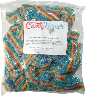 SourPower Quattro Sour Belts - Rainbow Sour Belts 1 Pound (16 OZ)