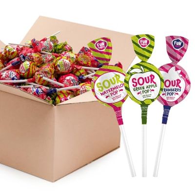 Sour Lollipops - 2 Pound Bulk Pack (36 Count) - Assorted Fruit Pops - Gum-Filled Hard Candy