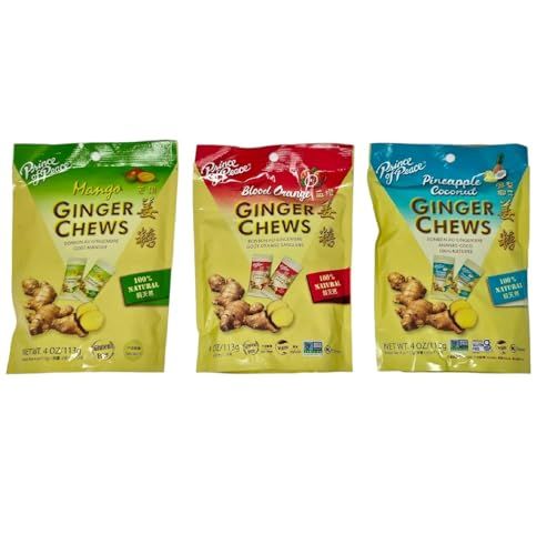 Ginger Chews Mango, Blood Orange, Pineapple Coconut, Candied Ginger (Variety 3 packs, 4 oz each), All Natural, Gluten Free, Vegan