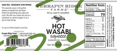 Terrapin Ridge Farms Hot Wasabi Garnishing Sauce - One 8.5 Ounce Squeeze Bottle