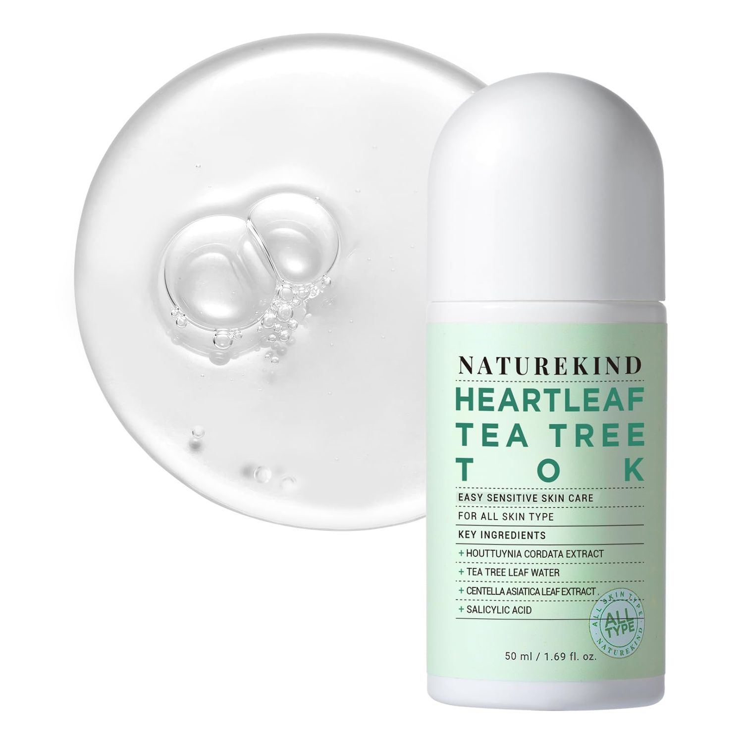 NATUREKIND Heartleaf Tea Tree Tok, Acne Treatment, Soothing Toner Serum, Centella Asiatica, Korean Facial Skincare for Pore Control, Calming, Nourishing. 50ml, 1.69 fl. oz.